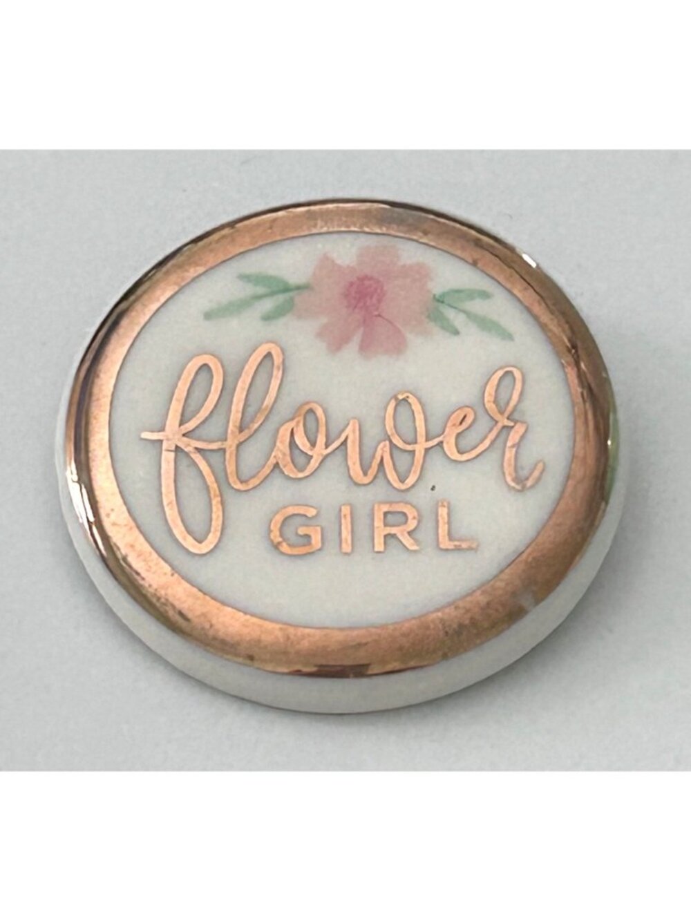 Vintage Wedding Flower Girl Porcelain Lapel Pin Brooch Pink Gold Tone